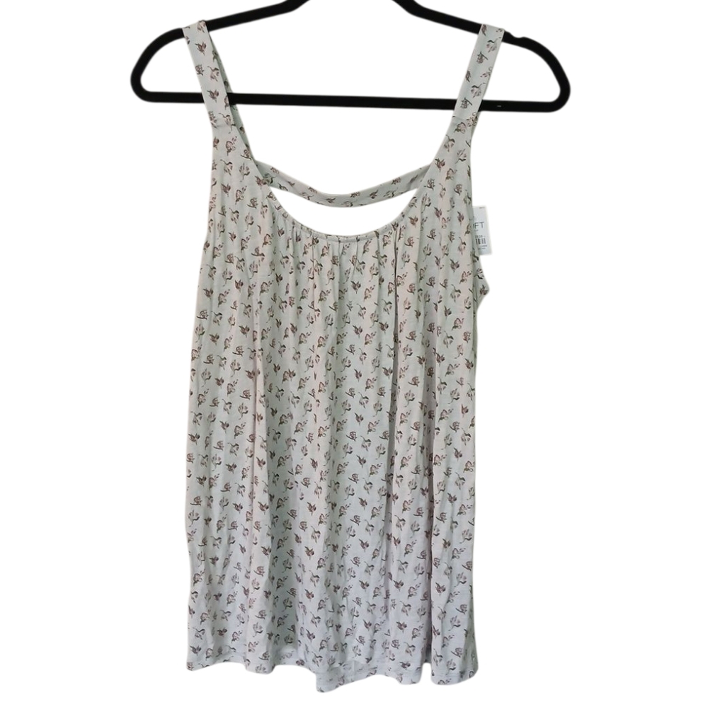LOFT NWT Light Gray Floral Print Swing Tank Size Medium
